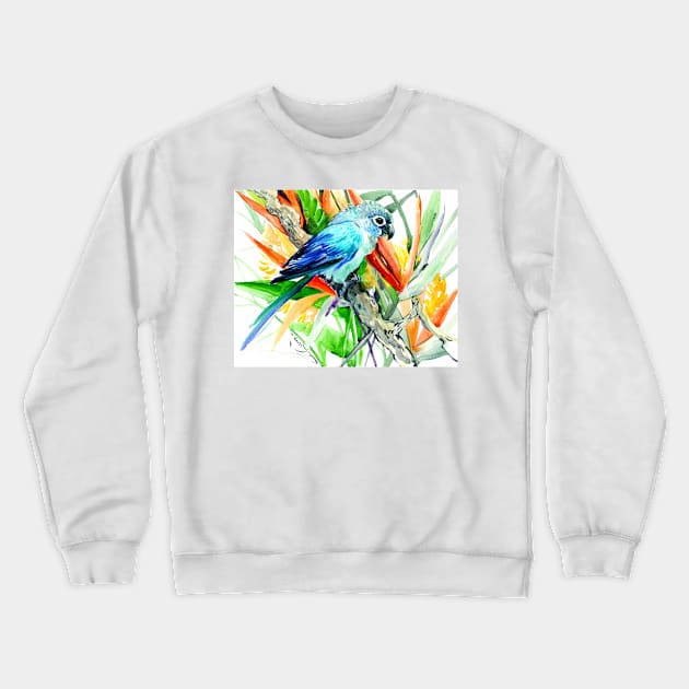 Parrot and Tropical Foliage, Tropical Colors Crewneck Sweatshirt by surenart